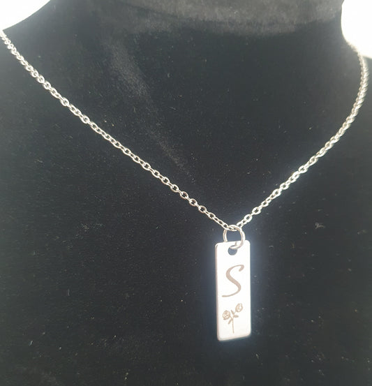 Personalised Stainless Steel Bar Necklace with Rose